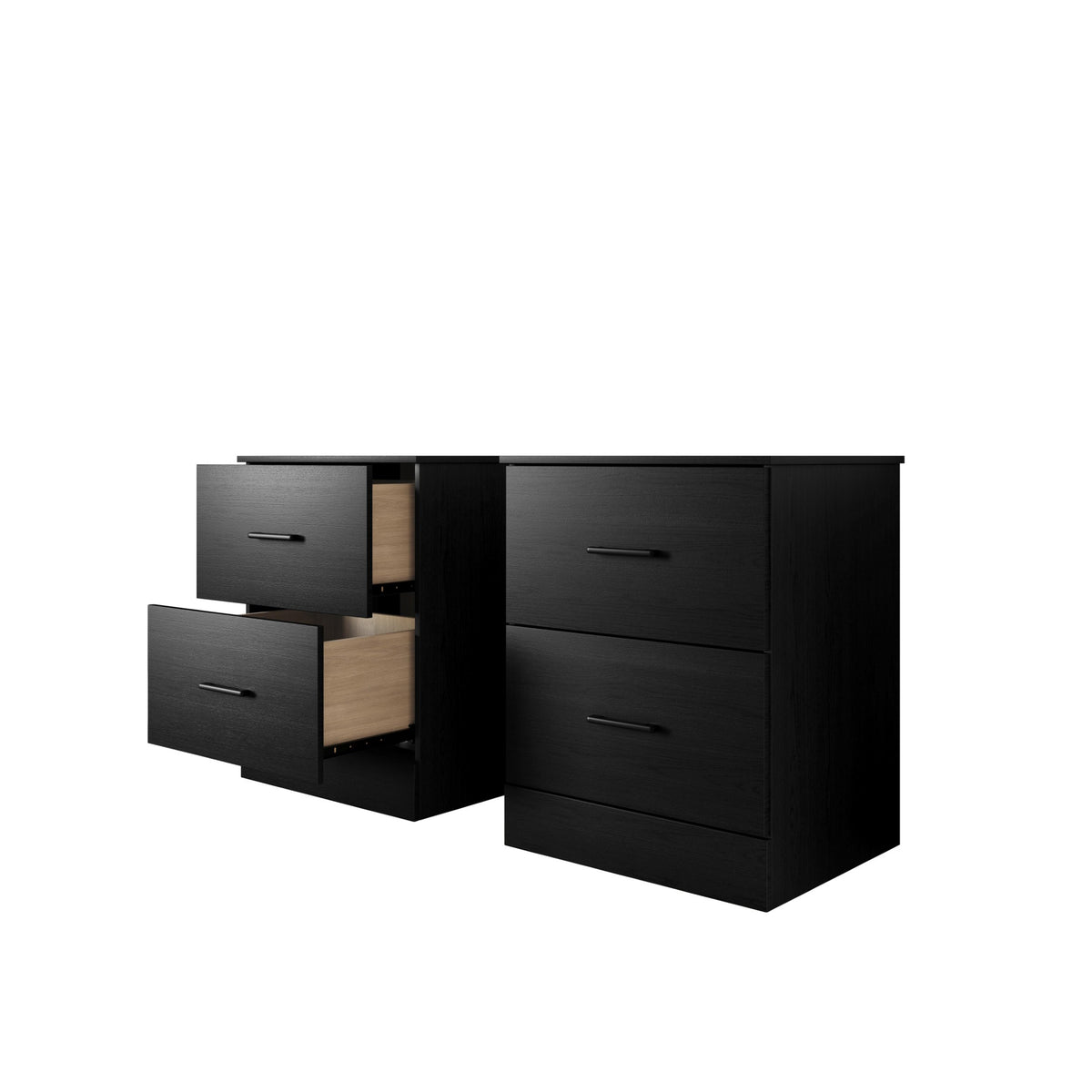 Home Design Meriden Nightstand with 2 Storage Drawers and Wood-Look Finish, Space-Saving Design (Set of 2)