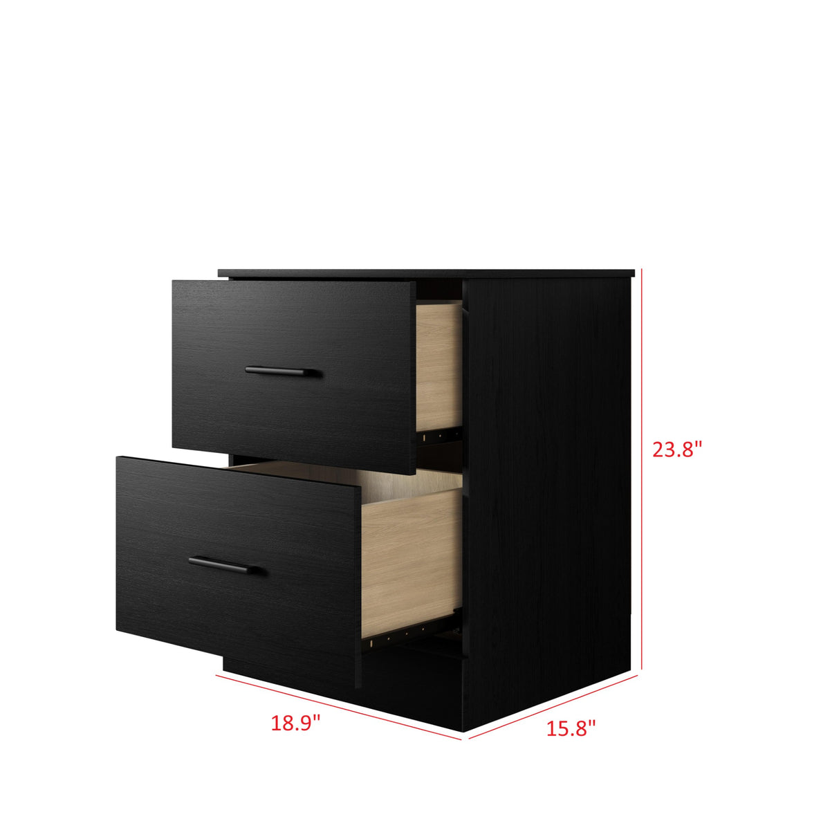 Home Design Meriden Nightstand with 2 Storage Drawers and Wood-Look Finish, Space-Saving Design (Set of 2)