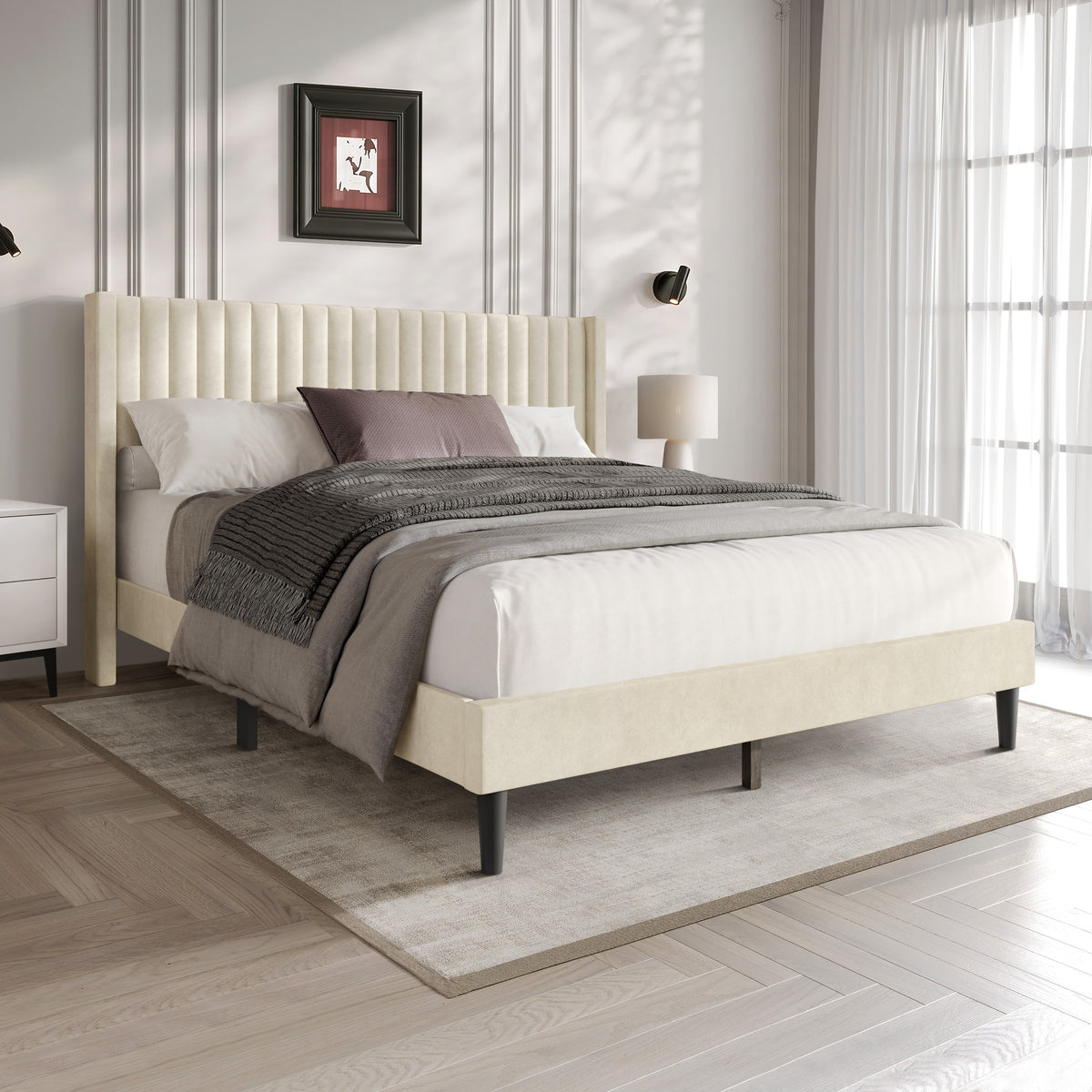 Montrose Upholstered Wingback Platform Bed