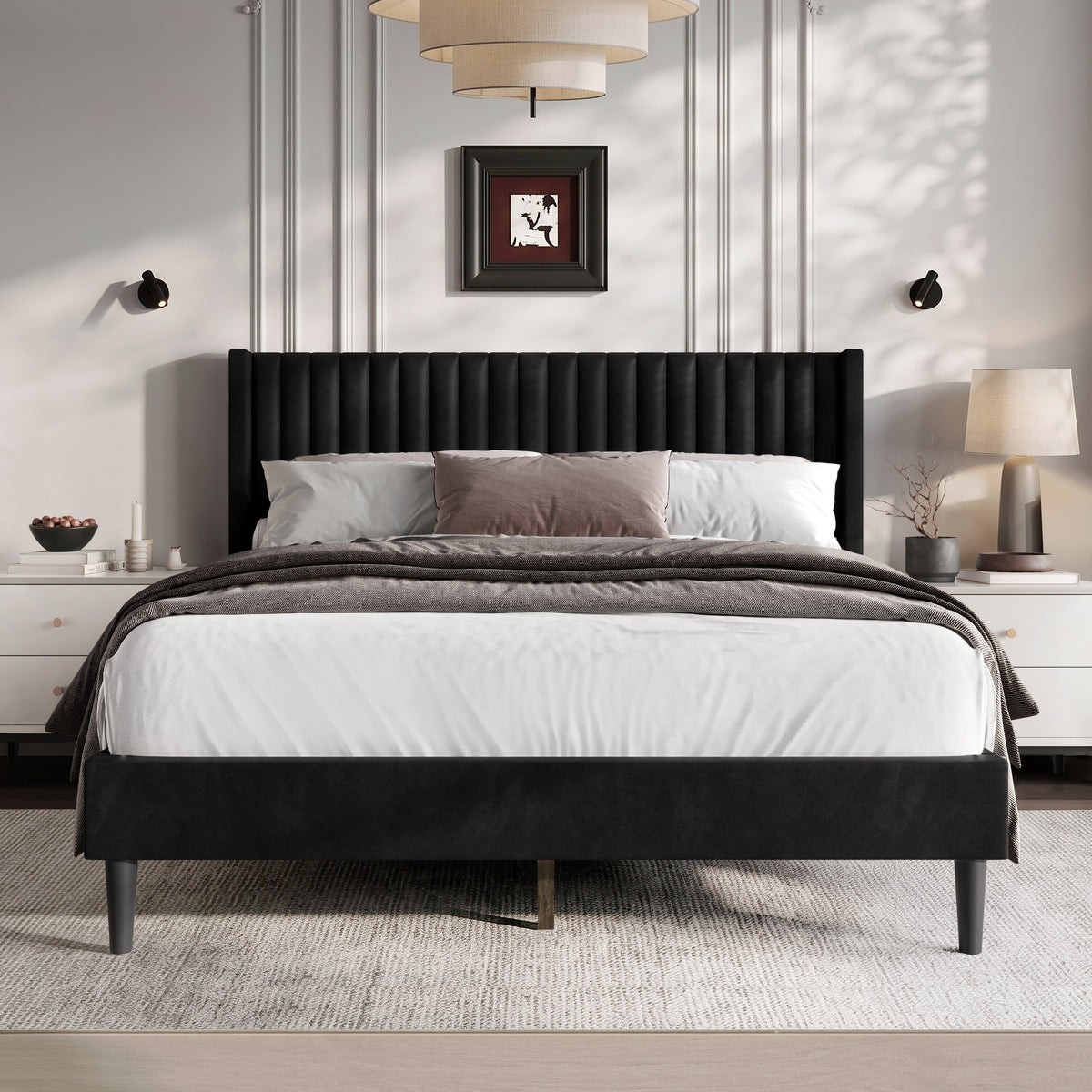 Montrose Upholstered Wingback Platform Bed