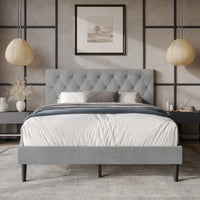 Coventry Tufted Upholstered Platform Bed, Adjustable Headboard Height, No Box Spring Required