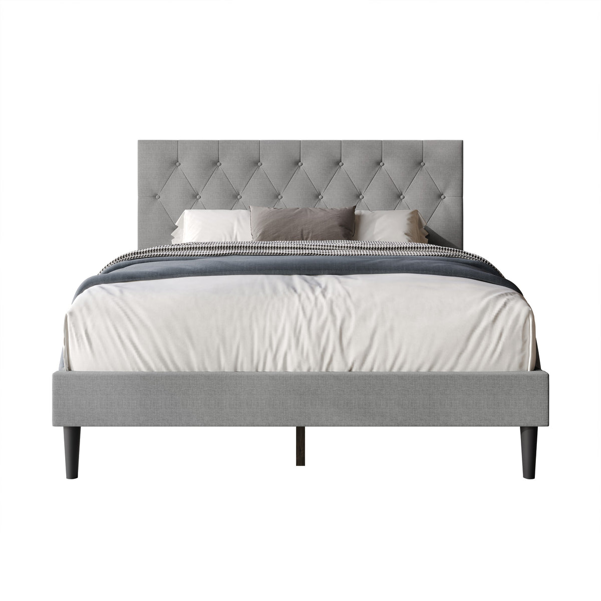 Coventry Tufted Upholstered Platform Bed, Adjustable Headboard Height, No Box Spring Required