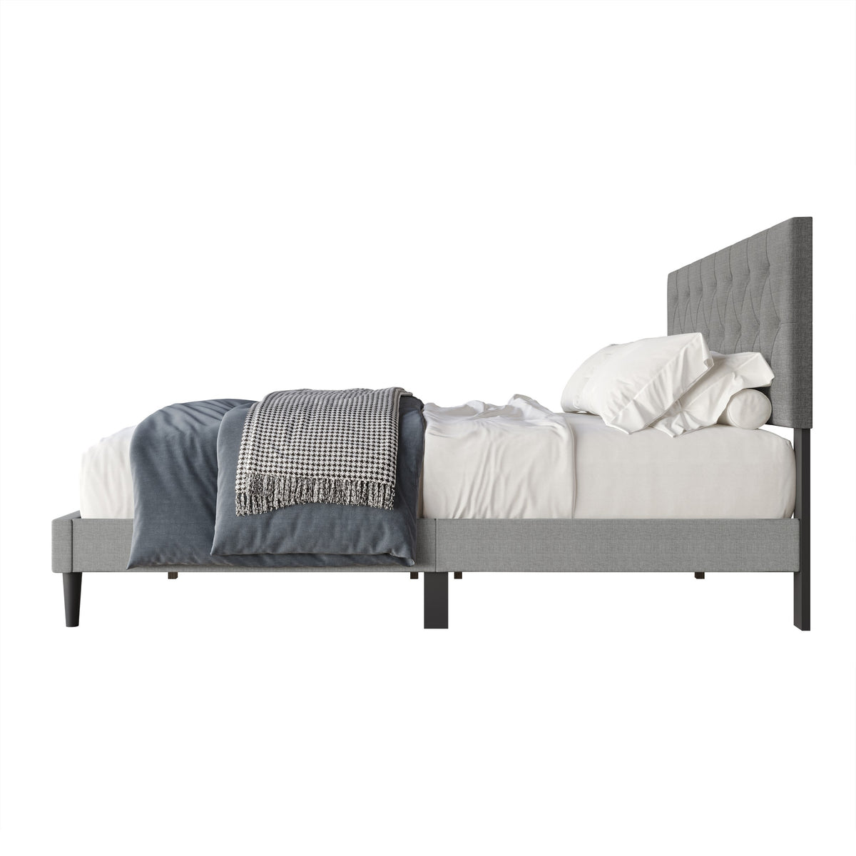 Coventry Tufted Upholstered Platform Bed, Adjustable Headboard Height, No Box Spring Required
