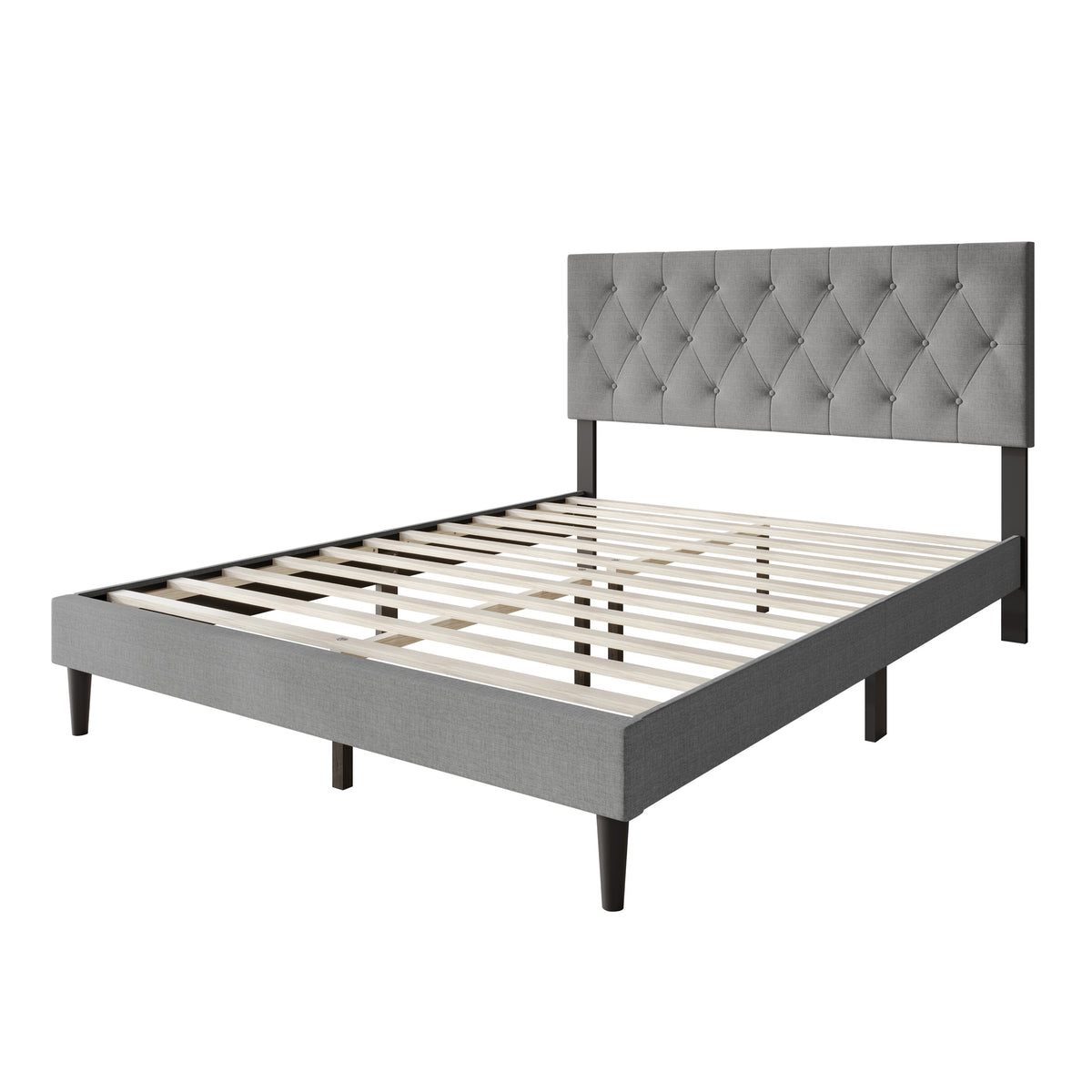 Coventry Tufted Upholstered Platform Bed, Adjustable Headboard Height, No Box Spring Required