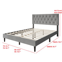 Coventry Tufted Upholstered Platform Bed, Adjustable Headboard Height, No Box Spring Required