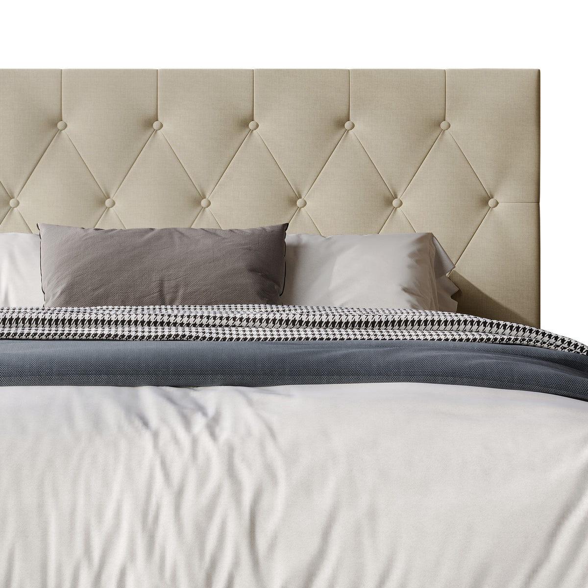Coventry Tufted Upholstered Platform Bed, Adjustable Headboard Height, No Box Spring Required