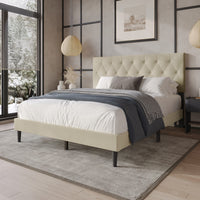 Coventry Tufted Upholstered Platform Bed, Adjustable Headboard Height, No Box Spring Required