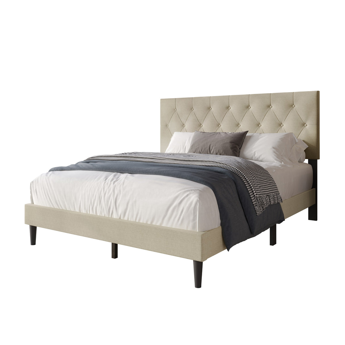 Coventry Tufted Upholstered Platform Bed, Adjustable Headboard Height, No Box Spring Required