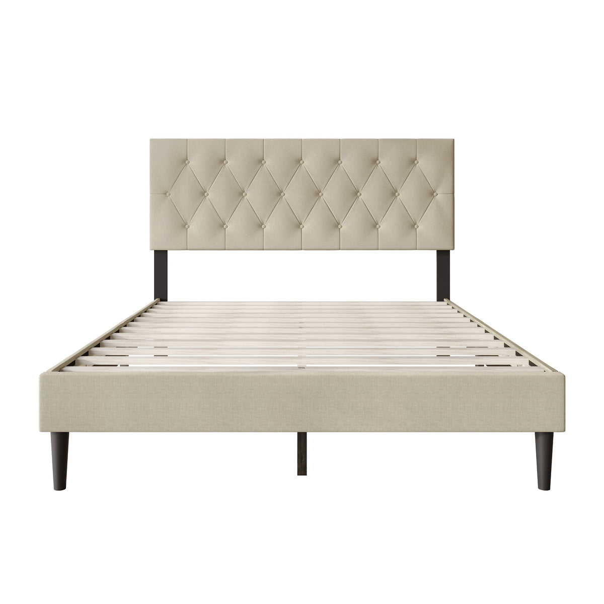 Coventry Tufted Upholstered Platform Bed, Adjustable Headboard Height, No Box Spring Required