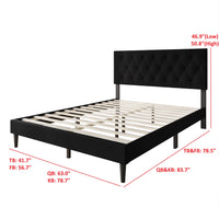 Coventry Tufted Upholstered Platform Bed, Adjustable Headboard Height, No Box Spring Required