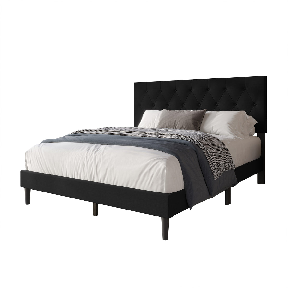 Coventry Tufted Upholstered Platform Bed, Adjustable Headboard Height, No Box Spring Required