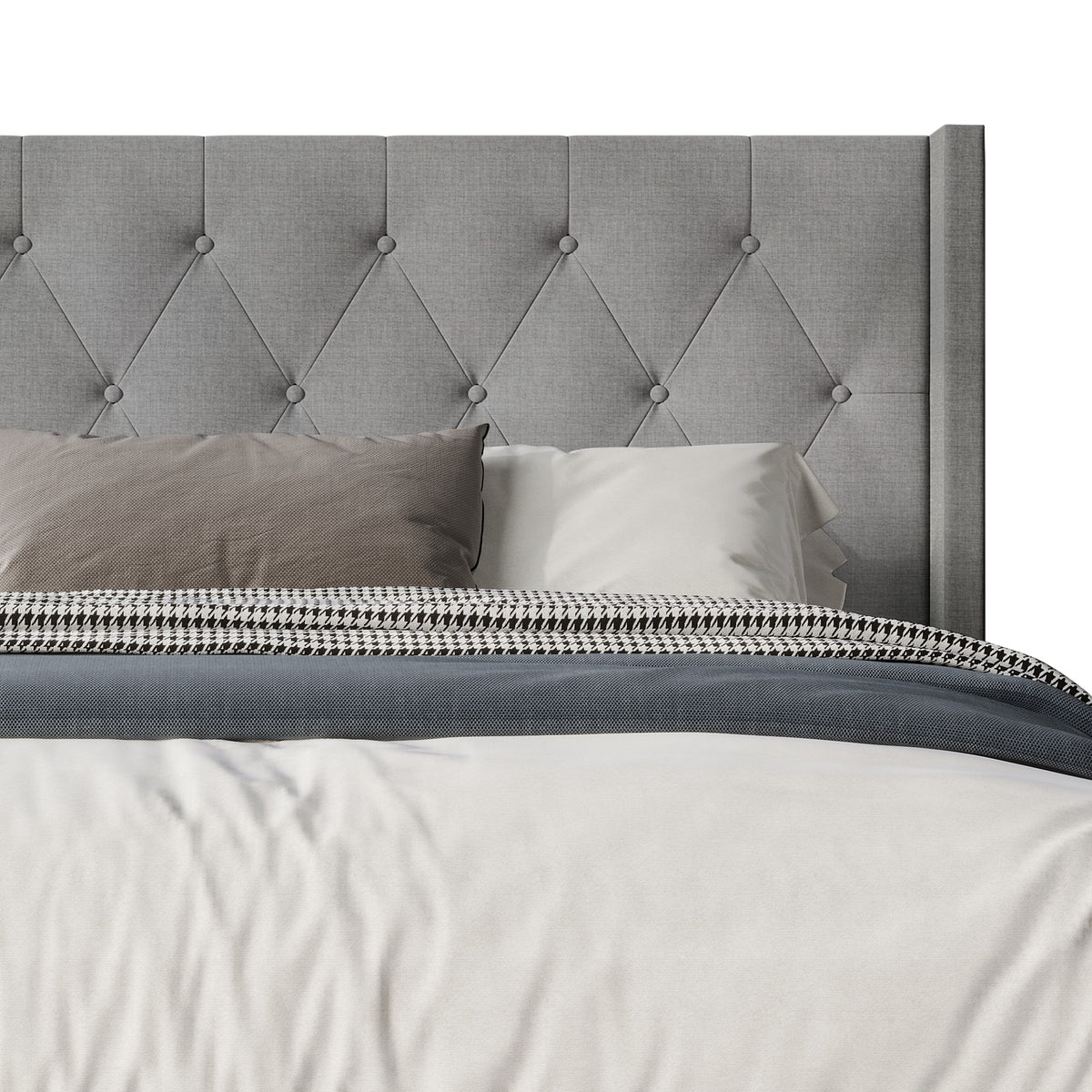 Hamden Tufted Upholstered Wingback Platform Bed Frame with Button-Tufted Headboard, No Box Spring Required