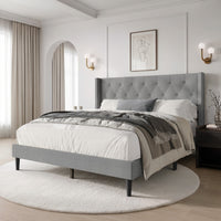 Hamden Tufted Upholstered Wingback Platform Bed Frame with Button-Tufted Headboard, No Box Spring Required
