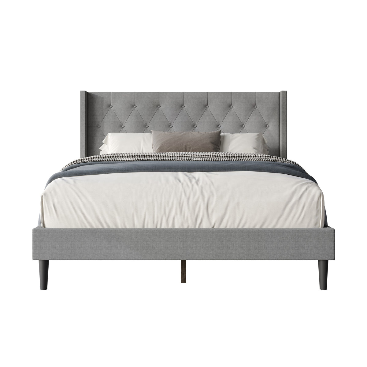 Hamden Tufted Upholstered Wingback Platform Bed Frame with Button-Tufted Headboard, No Box Spring Required