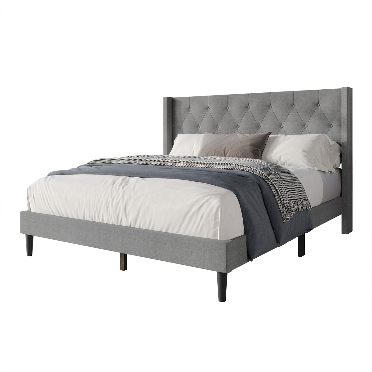 Hamden Tufted Upholstered Wingback Platform Bed Frame with Button-Tufted Headboard, No Box Spring Required