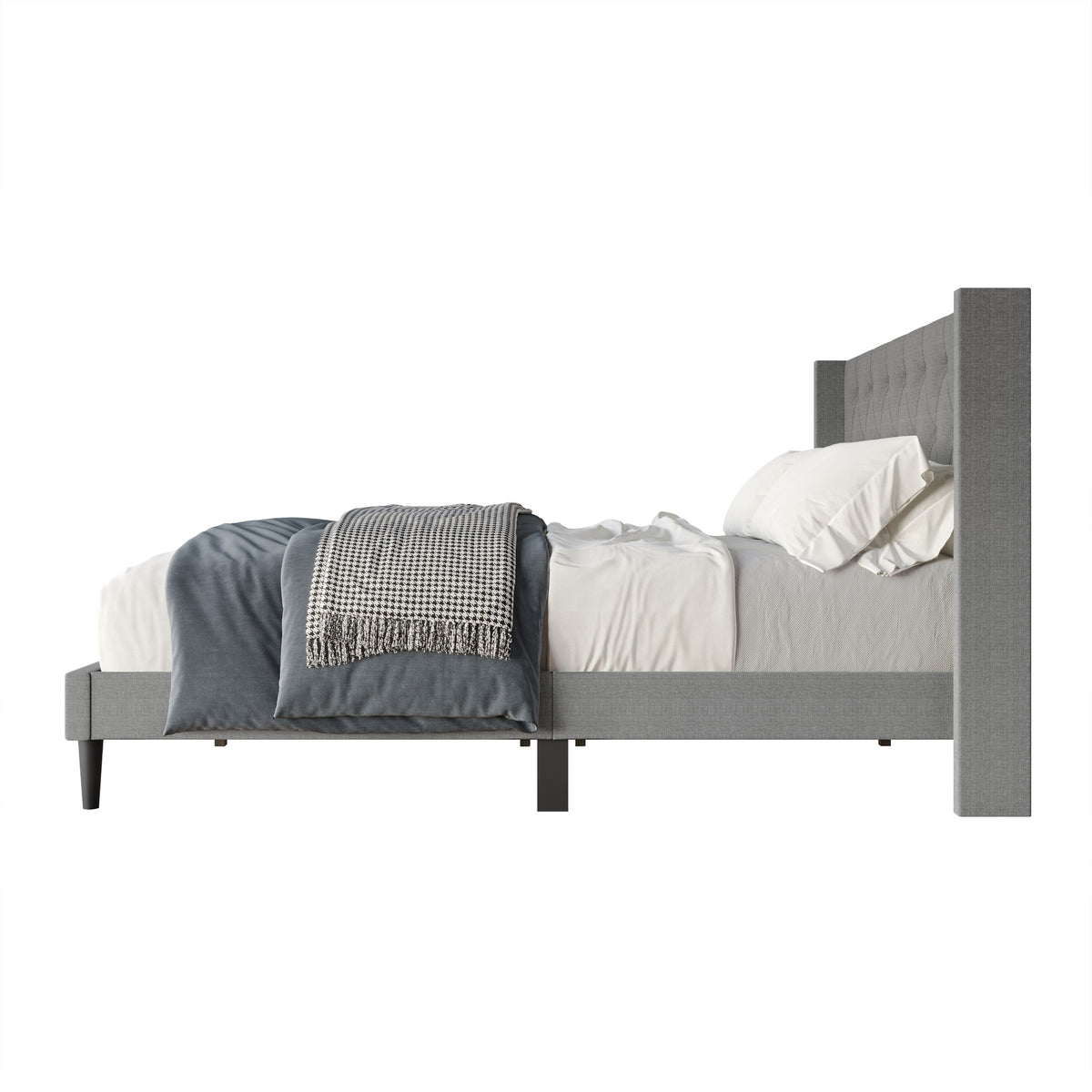 Hamden Tufted Upholstered Wingback Platform Bed Frame with Button-Tufted Headboard, No Box Spring Required