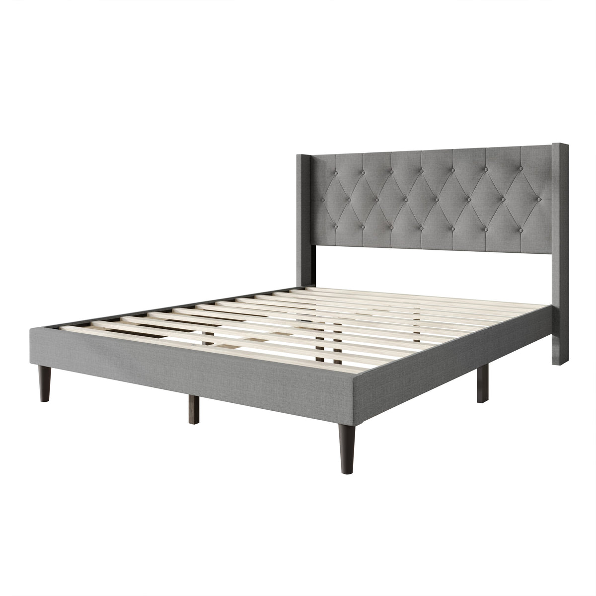 Hamden Tufted Upholstered Wingback Platform Bed Frame with Button-Tufted Headboard, No Box Spring Required