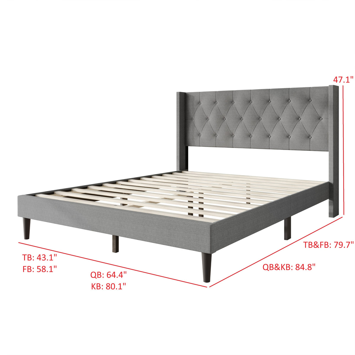 Hamden Tufted Upholstered Wingback Platform Bed Frame with Button-Tufted Headboard, No Box Spring Required