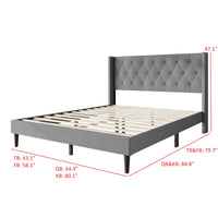 Hamden Tufted Upholstered Wingback Platform Bed Frame with Button-Tufted Headboard, No Box Spring Required