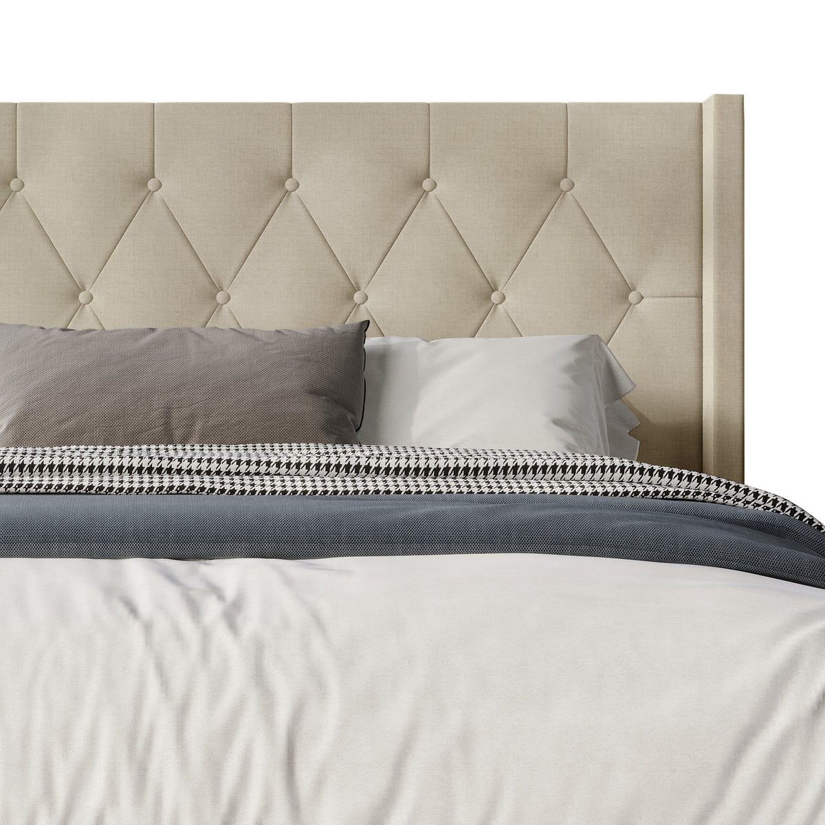 Hamden Tufted Upholstered Wingback Platform Bed Frame with Button-Tufted Headboard, No Box Spring Required