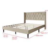 Hamden Tufted Upholstered Wingback Platform Bed Frame with Button-Tufted Headboard, No Box Spring Required