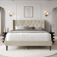 Hamden Tufted Upholstered Wingback Platform Bed Frame with Button-Tufted Headboard, No Box Spring Required