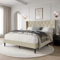 Hamden Tufted Upholstered Wingback Platform Bed Frame with Button-Tufted Headboard, No Box Spring Required