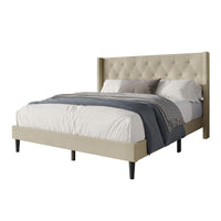 Hamden Tufted Upholstered Wingback Platform Bed Frame with Button-Tufted Headboard, No Box Spring Required
