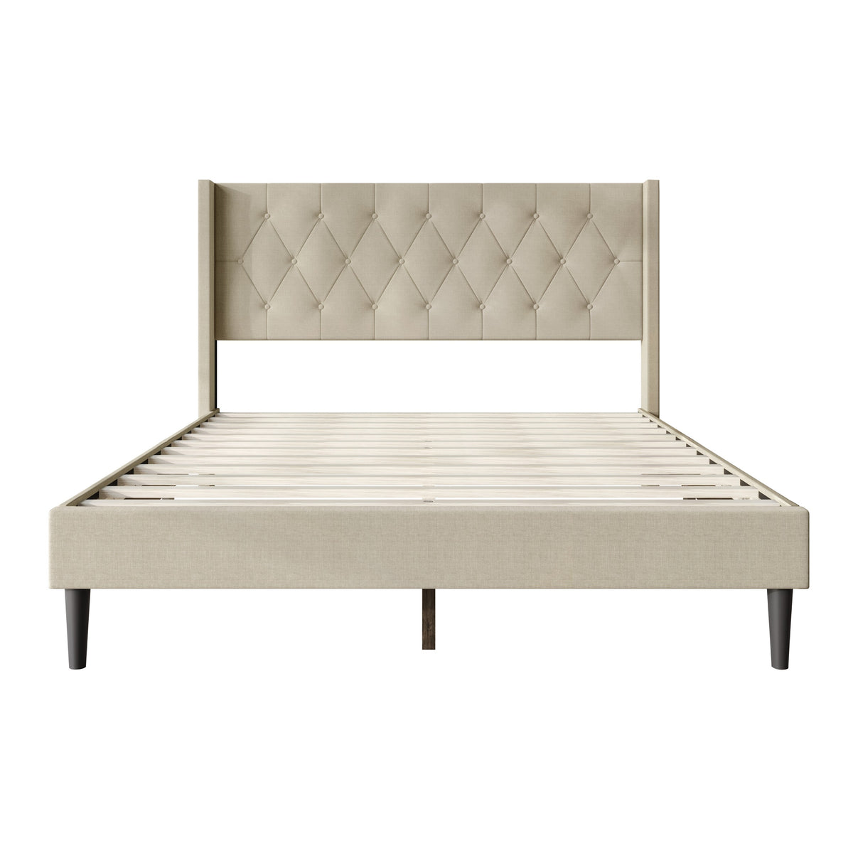 Hamden Tufted Upholstered Wingback Platform Bed Frame with Button-Tufted Headboard, No Box Spring Required