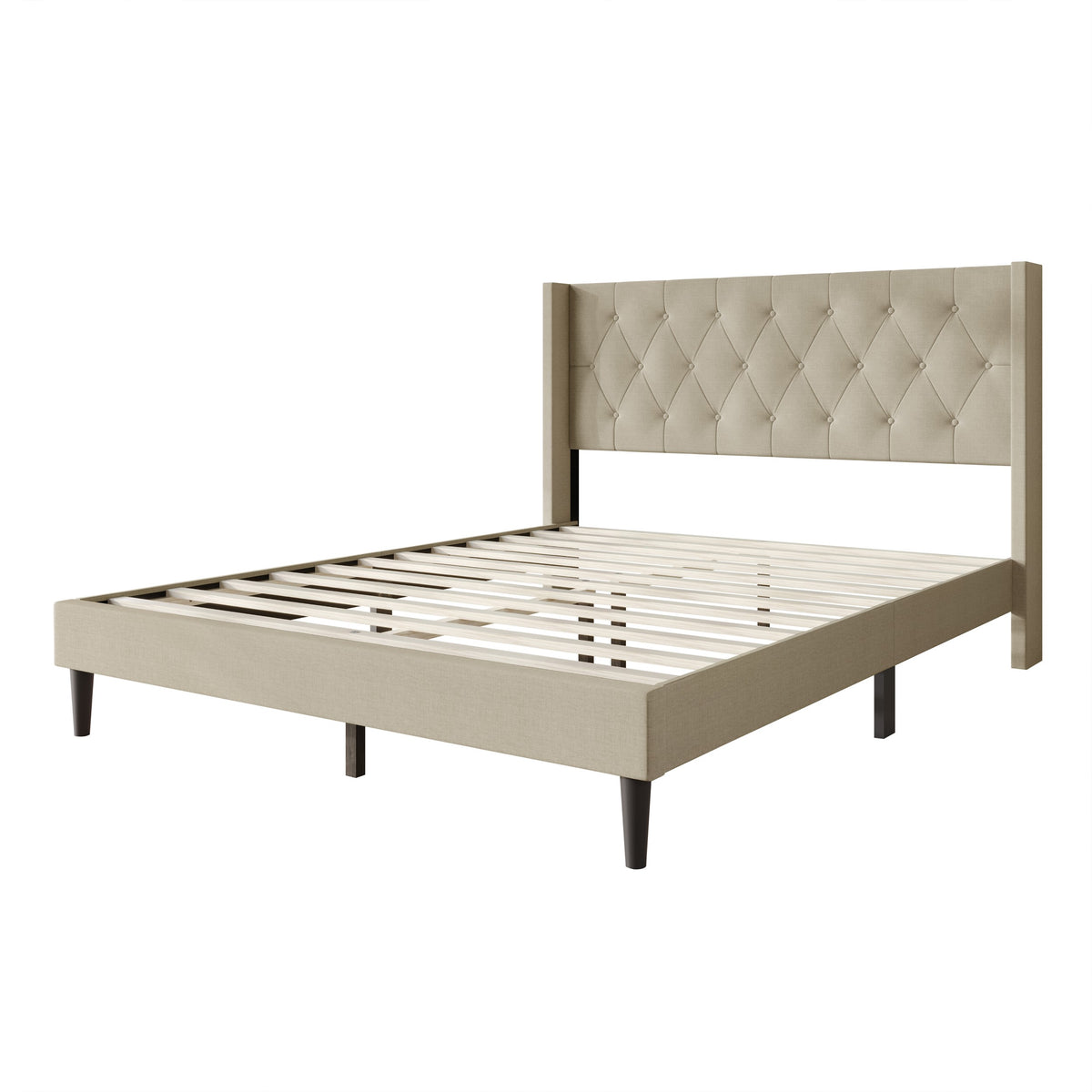 Hamden Tufted Upholstered Wingback Platform Bed Frame with Button-Tufted Headboard, No Box Spring Required