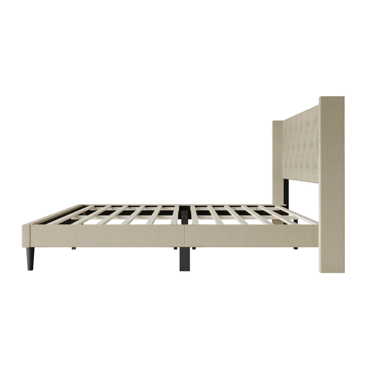 Hamden Tufted Upholstered Wingback Platform Bed Frame with Button-Tufted Headboard, No Box Spring Required