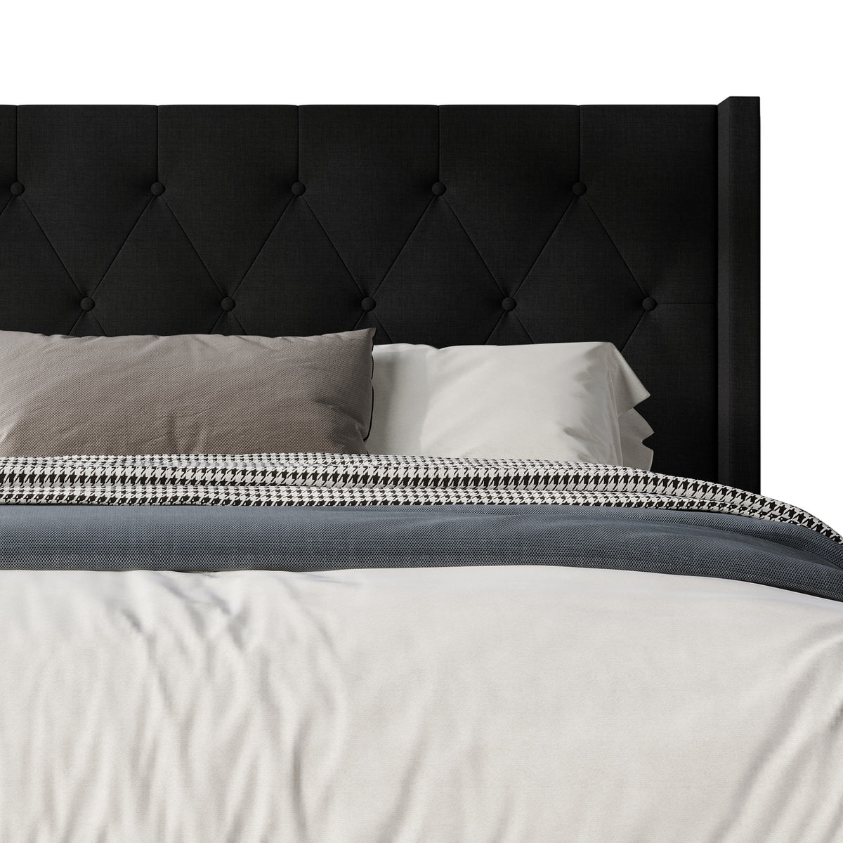 Hamden Tufted Upholstered Wingback Platform Bed Frame with Button-Tufted Headboard, No Box Spring Required