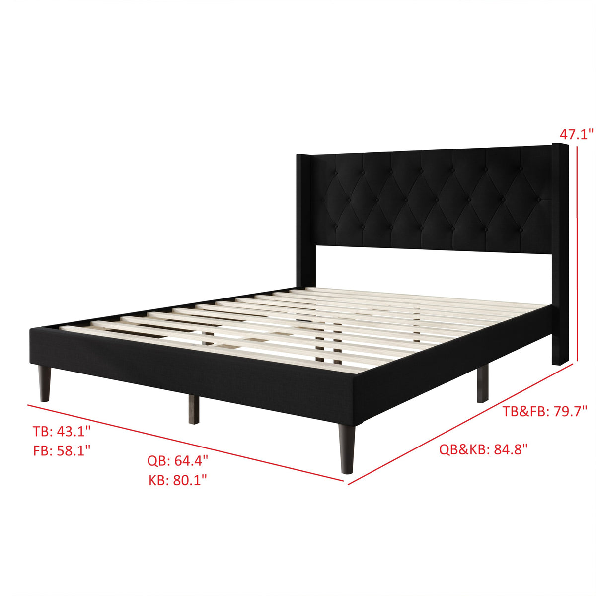 Hamden Tufted Upholstered Wingback Platform Bed Frame with Button-Tufted Headboard, No Box Spring Required