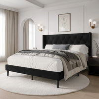 Hamden Tufted Upholstered Wingback Platform Bed Frame with Button-Tufted Headboard, No Box Spring Required