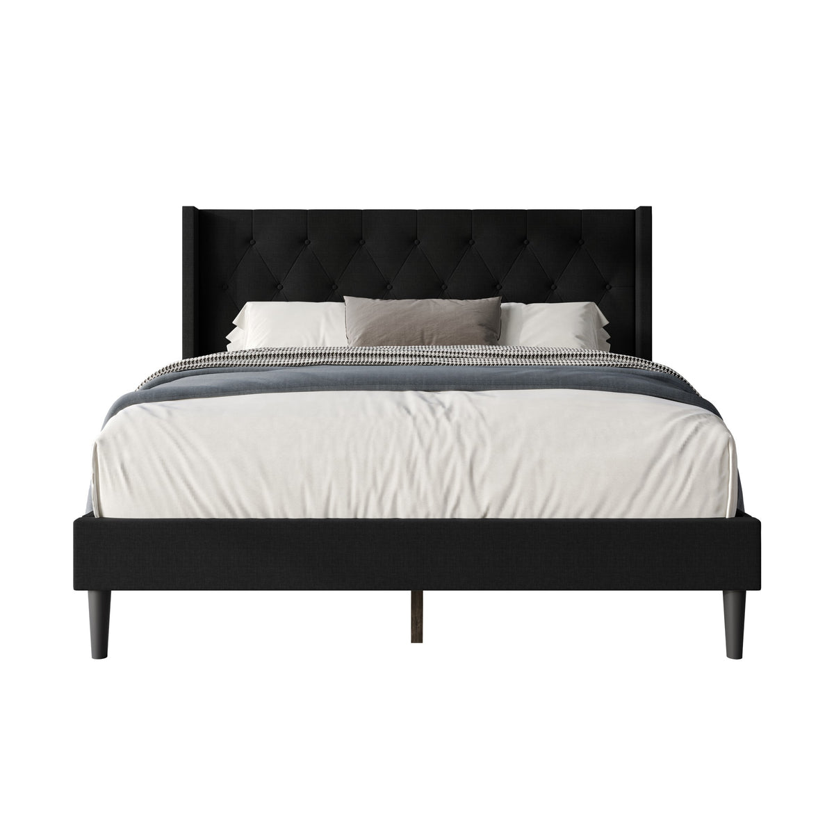 Hamden Tufted Upholstered Wingback Platform Bed Frame with Button-Tufted Headboard, No Box Spring Required