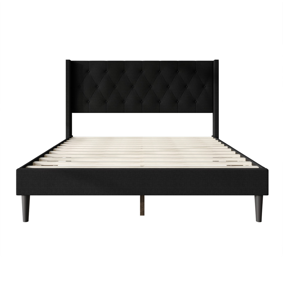 Hamden Tufted Upholstered Wingback Platform Bed Frame with Button-Tufted Headboard, No Box Spring Required