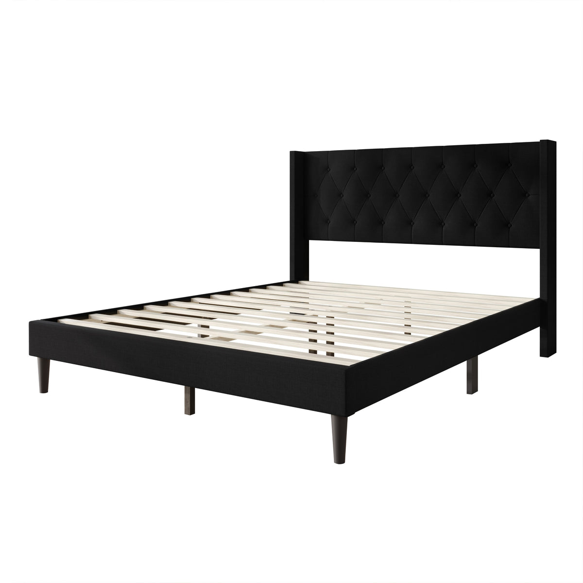 Hamden Tufted Upholstered Wingback Platform Bed Frame with Button-Tufted Headboard, No Box Spring Required