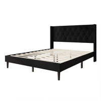 Hamden Tufted Upholstered Wingback Platform Bed Frame with Button-Tufted Headboard, No Box Spring Required