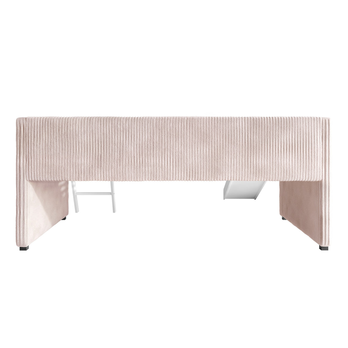 Home Design Oneida Twin Upholstered Loft Bed with Slide and Ladder, Corduroy Fabric, Space-Saving Kids Bed, Pink