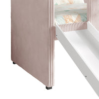 Home Design Oneida Twin Upholstered Loft Bed with Slide and Ladder, Corduroy Fabric, Space-Saving Kids Bed, Pink