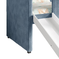 Totowa Kids Upholstered Low Loft Bed with Slide & Ladder, Soft Corduroy Fabric Twin Loft Bed for Boys & Girls, Light Blue