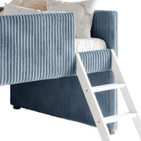 Totowa Kids Upholstered Low Loft Bed with Slide & Ladder, Soft Corduroy Fabric Twin Loft Bed for Boys & Girls, Light Blue