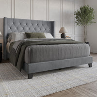 Home Design Monroe Tufted Upholstered Wingback Panel Bed Frame