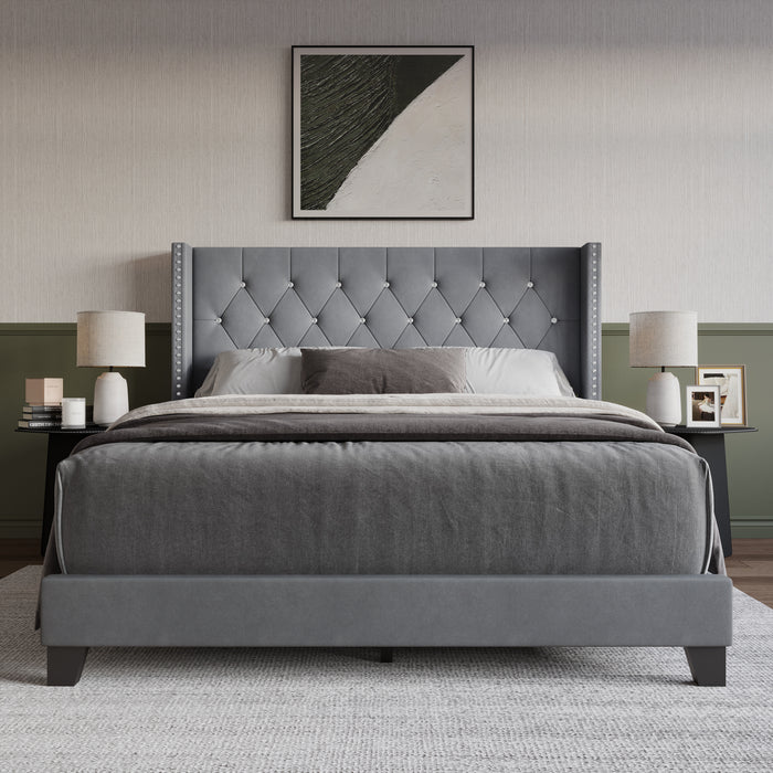 Home Design Monroe Tufted Upholstered Wingback Panel Bed Frame