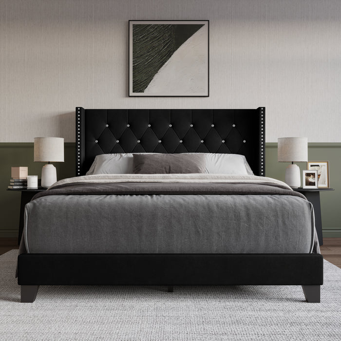 Home Design Monroe Tufted Upholstered Wingback Panel Bed Frame