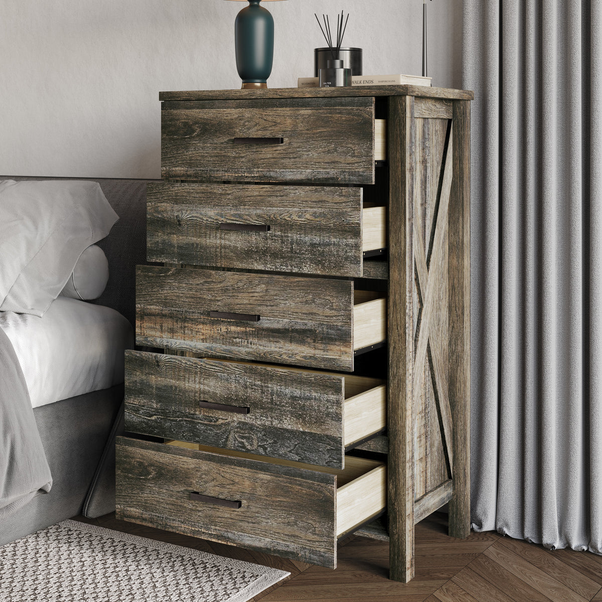 Home Design Niles 5 Drawer Chest, Brown