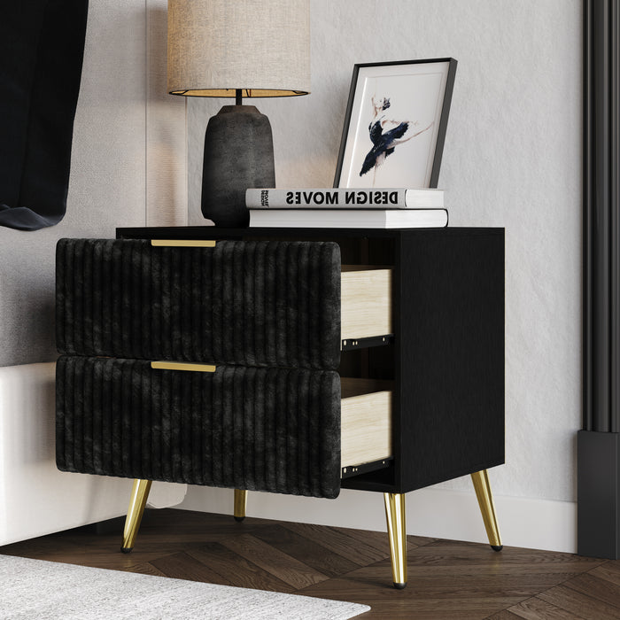 Home Design Alva 2 Drawer Nightstand, Black