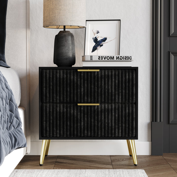 Home Design Alva 2 Drawer Nightstand, Black