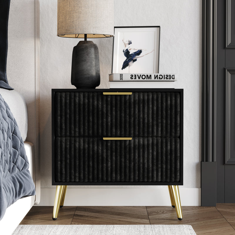 Home Design Alva 2 Drawer Nightstand, Black