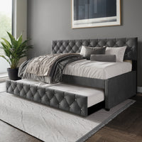 Home Design Darcey Luxurious Velvet Upholstered Daybed with Pull-Out Trundle, Diamond Button Tufted, Easy Assembly